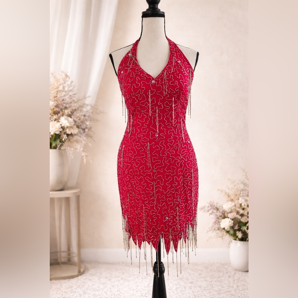 NTE-Beaded Hot Pink Pink Dress Size 4 NWT